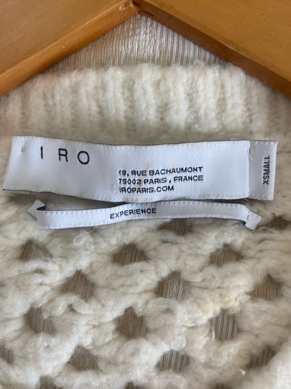 IRO Cream Open-Knit Crewneck Sweater with Blue 'EXPERIENCE' Graphic XS - Picture 9 of 10
